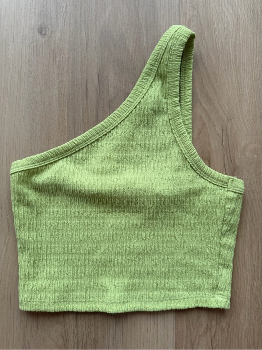 American Eagle Outfitters Lime Green One-Shoulder Ribbed Crop Top